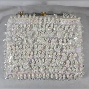 Vintage 1969 Beaded Sequin White Purse Iridescent